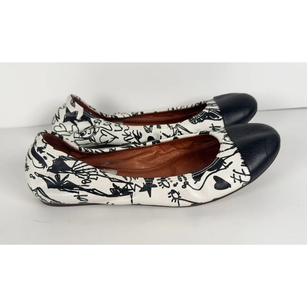 Lanvin Black & White Women's Graffiti Ballet Flat Size EU 36 US 6 Rare
